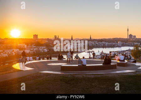 The Phoenix Lake in Dortmund district Hšrde, an artificial lake on the former steel plant Phoenix-East, residential development, recreational area, ga Stock Photo