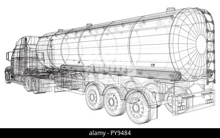 Fuel Tanker Truck. Tracing illustration of 3d. EPS 10 vector format Stock Vector