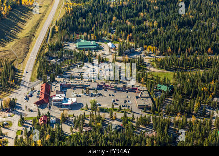 Aerial  view of the hamlet of Bragg Creek, Alberta. Stock Photo
