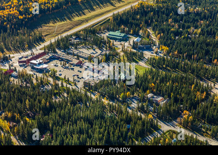 Aerial  view of the hamlet of Bragg Creek, Alberta. Stock Photo