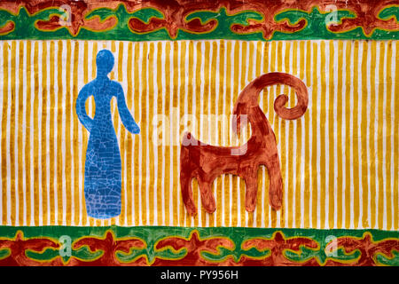 Kyrgyzstan, Issyk kul provincen wall painting with traditionnel pattern Stock Photo