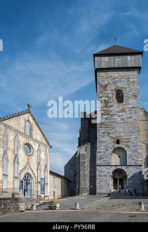 Belltower of the St-Bertrand-de-Comminges Cathedral / cathédrale Sainte-Marie at Saint-Bertrand-de-Comminges, Haute-Garonne, Pyrenees, France Stock Photo