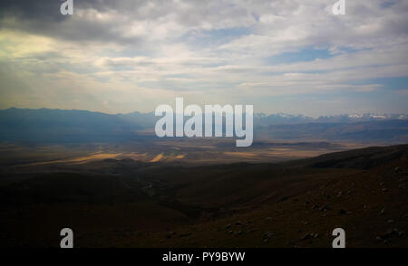 landscape with Too-Ashuu pass and Suusamyr river and valley in Chuy Region of Kyrgyzstan Stock Photo