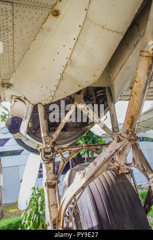 Amazing air-breathing jet engine or ducted jet engine, a jet engine propelled by a jet of hot exhaust gases formed from heated and expanded air that i Stock Photo