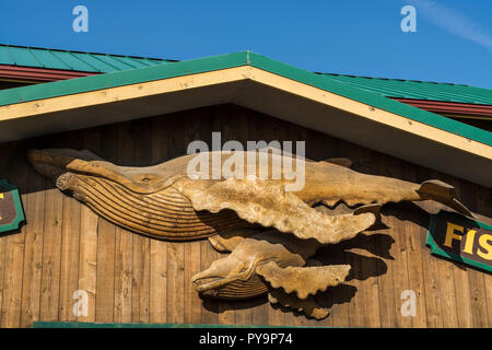 Whale carving Homer spit, Homer, Kenai Fjords National Park, Alaska, USA. Stock Photo