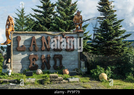 Land's end sign, Homer spit, Homer, Kenai Fjords National Park, Alaska, USA. Stock Photo