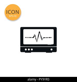 Pulse monitoring icon flat style in black color vector illustration on white background. Stock Vector