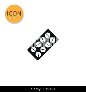 Pill blister or tablet strip icon flat style in black color vector illustration on white background. Stock Vector