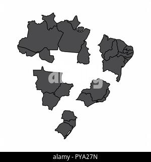 The map of Brazil fragmented into regions Stock Vector