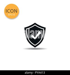 Shield icon flat style in black color vector illustration on white background. Stock Vector