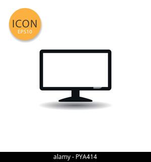 Monitor computer or tv icon flat style in black color vector illustration on white background. Stock Vector