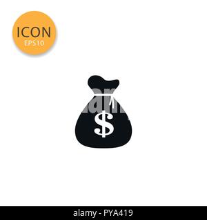 simple black and white money bag icon with dollar sign vector ...