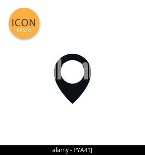 Map pin icon flat style in black color vector illustration on white background. Stock Vector