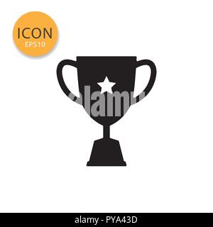 Trophy cup icon flat style in black color vector illustration on white background. Stock Vector
