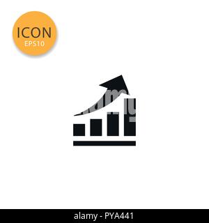 Up trend chart icon flat style in black color vector illustration on white background. Stock Vector