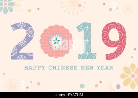 Lovely Happy Chinese New Year design with floral elements in flat design Stock Vector