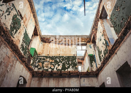 Interior of the old ruined abandoned house Stock Photo