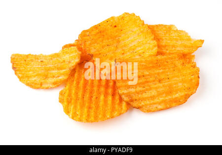 Heap of rippled paprika crisps on white Stock Photo