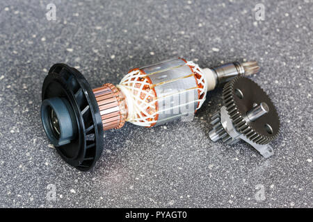 Electric motor rotor isolated on grey background. Stock Photo