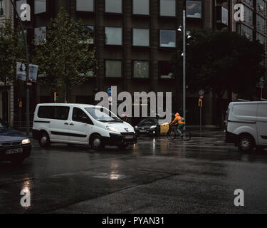 Biking on a Rainy Day. Stock Photo