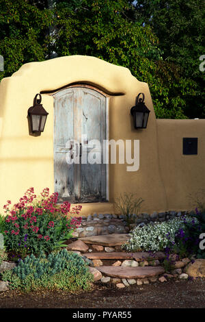 Pale Blue Gateway Near Canyon Road in Santa Fe New Mexico Stock Photo