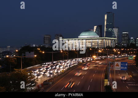 The National Assembly in Seoul at night in Korea Stock Photo