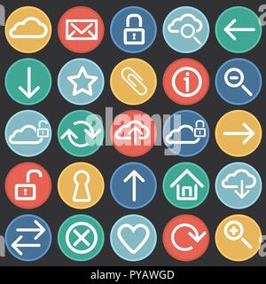 Web developer basic set on color circles black background Stock Vector