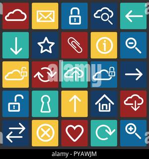 Web developer basic set on color squares black background Stock Vector