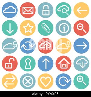 Web developer basic set on color circles white background Stock Vector