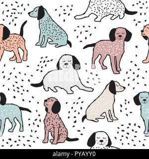 Childish seamless pattern with dogs. Cute baby design background Stock Vector