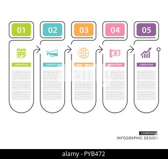 Infographics tab in vertical thin line index with 5 data template. Vector illustration abstract background. Can be used for workflow layout, business  Stock Vector