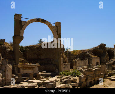 Panoramic view to Ephesus ruin arch in Turkey Stock Photo