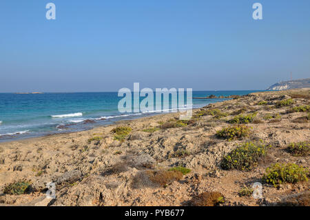 The rocky beach of Achziv, Israel near Rosh Hanikra Stock Photo