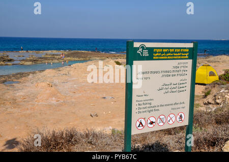 The rocky beach of Achziv nature reserve, Israel near Rosh Hanikra Stock Photo