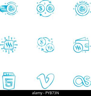 html 5 , vimeo , lastfm ,Nexus , nxs , crypto , currency , crypto cuurency , money , exchange , coin , dollar , graph , icon, vector, design,  flat,   Stock Vector