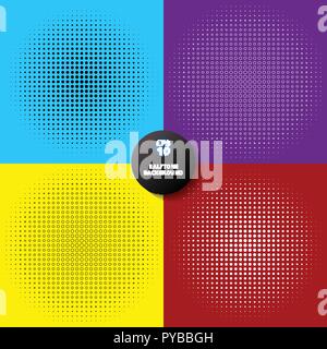 set of abstract radial dotted halftone circle background and texture. Vector illustration Stock Vector