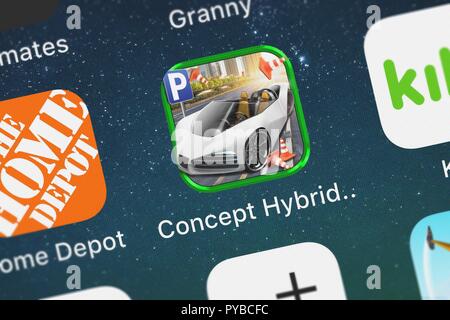 London, United Kingdom - October 26, 2018: Screenshot of the Concept Hybrid Car Parking Simulator Real Extreme Driving Racing mobile app from Play Wit Stock Photo