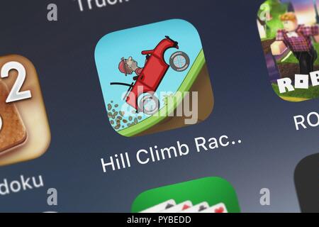 London, United Kingdom - October 26, 2018: Close-up shot of the Hill Climb  Racing 2 application icon from Fingersoft on an iPhone Stock Photo - Alamy