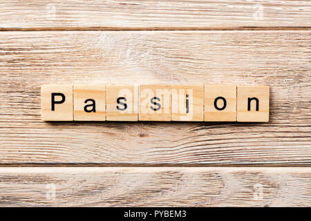 passion word written on wood block. passion text on table, concept. Stock Photo