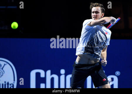 St Jakobshalle, Basel, Switzerland. 26th Oct, 2018. ATP World Tour, Swiss Indoor Tennis; Daniil Medvedev (RUS) in action against Stefanos Tsitsipas (GRE) in the quarterfinal Credit: Action Plus Sports/Alamy Live News Stock Photo