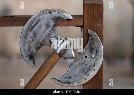 Close up view of a medieval axe on display Stock Photo - Alamy