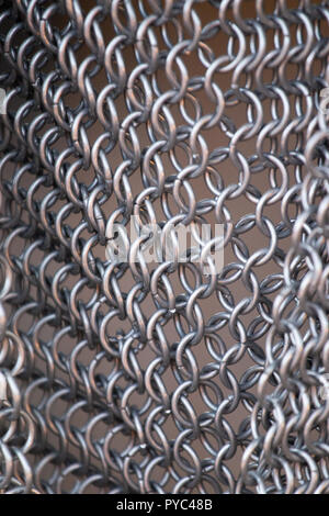 Close up view of Medieval chainmail for armor suits. Stock Photo