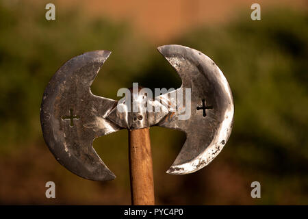 Close up view of a medieval axe on display Stock Photo - Alamy