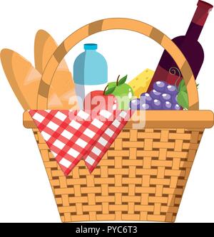 Picnic basket with breads and fruits - Vector Stock Vector Image & Art ...