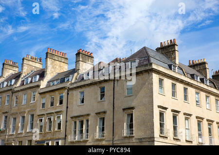 View of terraced houses and apartments, looking north up Russell Street, Bath, Somerset, England Stock Photo