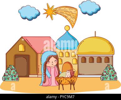 Christmas nativity scene cartoon Stock Vector
