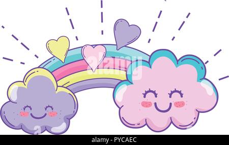 Clouds and rainbow cute cartoon Stock Vector