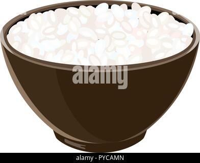 Pile of boiled sushi rice in brown ceramic bowl. Vector illustration. Vector illustration. for cooking, menu, culinary, Stock Vector