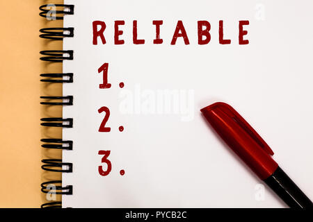 Handwriting text writing Reliable. Concept meaning consistently good in  quality or perforanalysisce able to be trusted Marker over open spiral  noteboo Stock Photo - Alamy