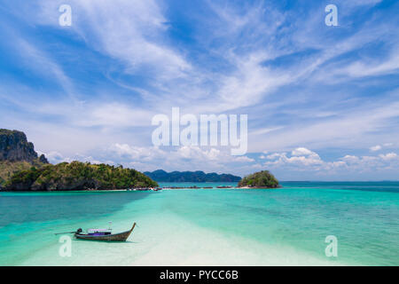 Thai long tail boat on beautiful islands and tombolo Stock Photo
